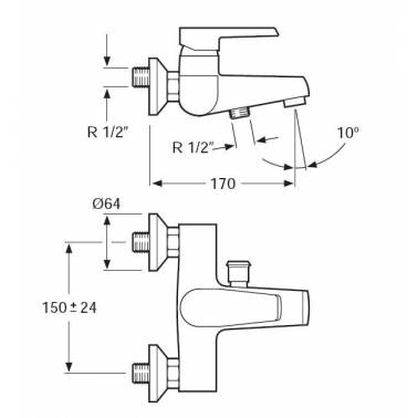 Torneira misturadora para banheira e chuveiro Série 1200