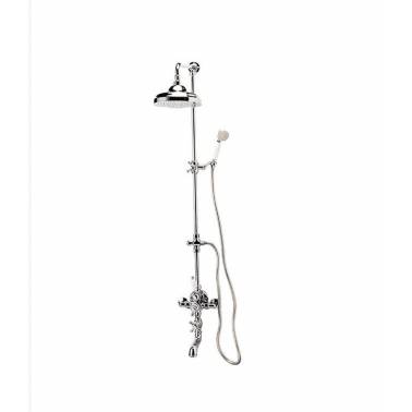 Grifo baño-ducha termostática con columna, rociador y accesorios ducha serie Retro referencia 40041340 Galindo