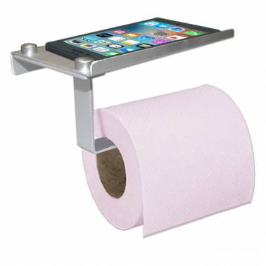 Porta rolo de papel higiênico com suporte para celular referência PMV02 Cromados Modernos