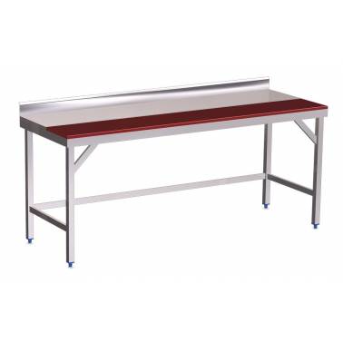 Mesa de preparación mural con polietileno rojo y barra baja de 2000x800x850 mm Fricosmos