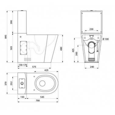 Misure WC completo in acciaio inox dimensioni
