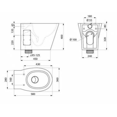 WC per scarico a pavimento o cassetta alta o semialta in acciaio inox misure dimensioni