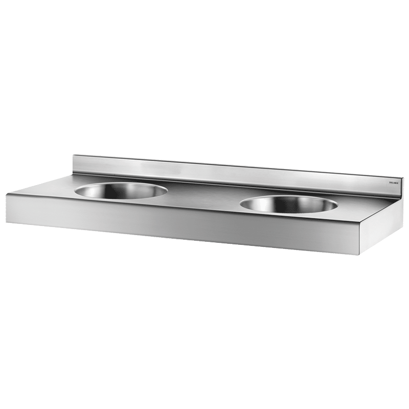 Collective washbasin for two users made of stainless steel