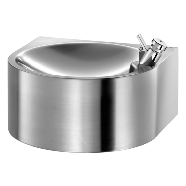 Wall-mounted water fountain made of satin-finished stainless steel, Komercia brand