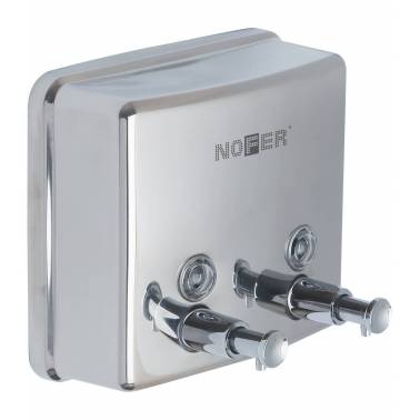 Dosificador de jabón vertical doble de acero inoxidable brillo 1200ml de capacidad marca Nofer