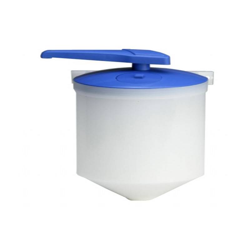 Dosificador de jabón para instalación a pared de polipropileno traslúcido marca Nofer. Referencia 03008.W