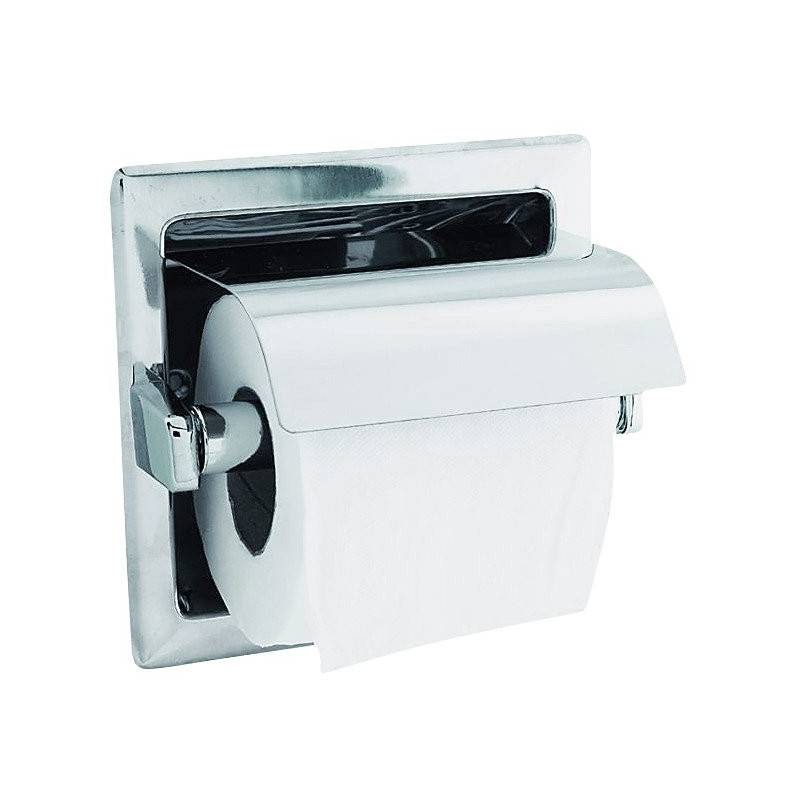 Porte-rouleau de papier toilette intégré avec couvercle en acier inoxydable, marque Nofer. Référence 05203.S