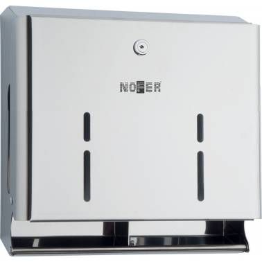 Dispensador de papel para cuatro rollos fabricado en acero inoxidable marca Nofer. Referencia 05105.S