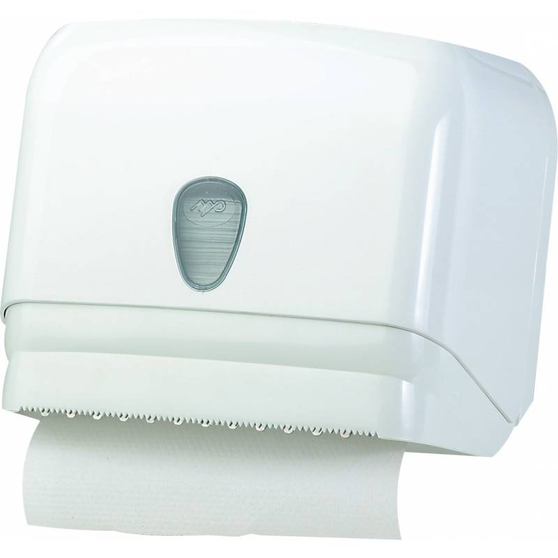 Dispensador de papel toalla en rollo fabricado en ABS color blanco marca Nofer