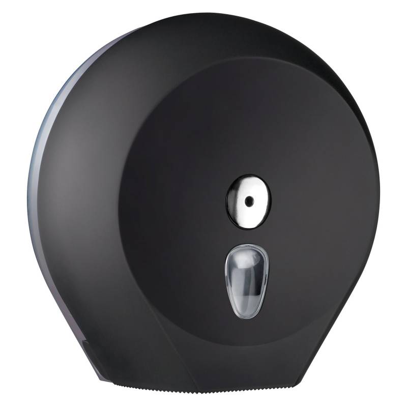 Porta rolo de papel higiênico industrial gigante em ABS preto para banheiro coletivo, marca Nofer