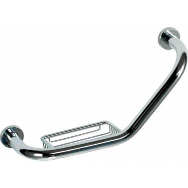 Handtuchhalter mit eckigem Griff und Seifenschale für Badewanne oder Dusche aus hellverchromtem Messing, Modell Siena, Marke Nof