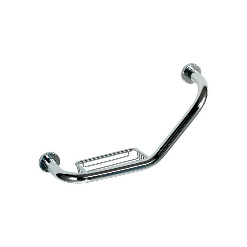 Portasciugamani con maniglia angolare e porta sapone per vasca o doccia in ottone cromato lucido, modello Siena, marchio Nofer