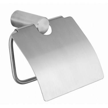 Bathroom roll holder for toilet paper with lid in satin stainless steel, Roma model, Nofer brand
