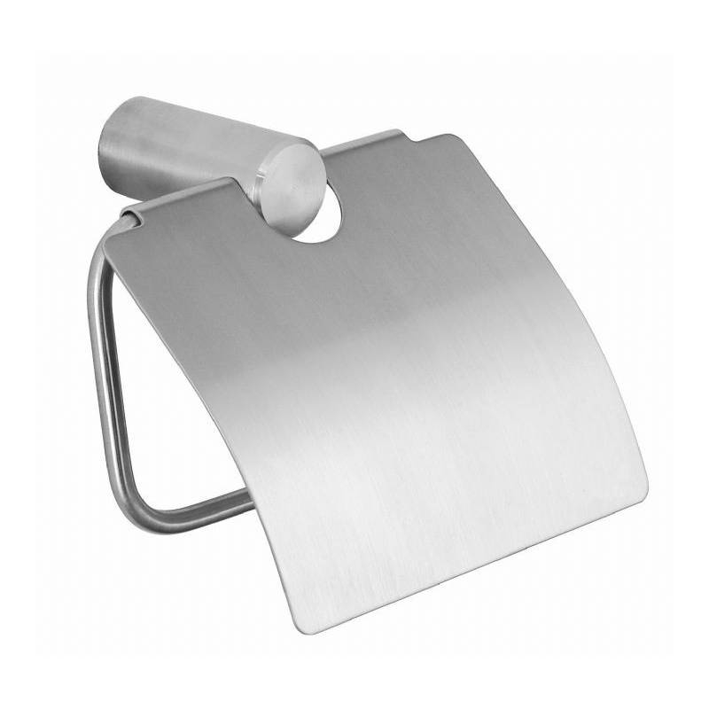 Bathroom roll holder for toilet paper with lid in satin stainless steel, Roma model, Nofer brand