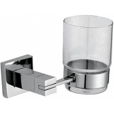 Wall-mounted toothbrush holder for bathroom made of stainless steel and glass, Barcelona model, Nofer brand