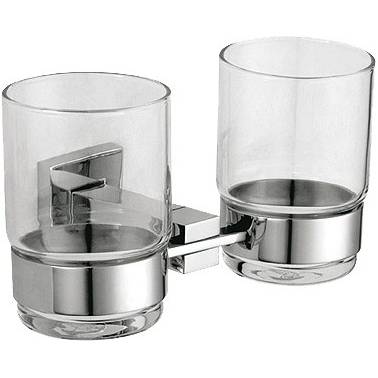 Porte-brosse à dents double pour salle de bain en acier inoxydable et verre, modèle Barcelona, marque Nofer