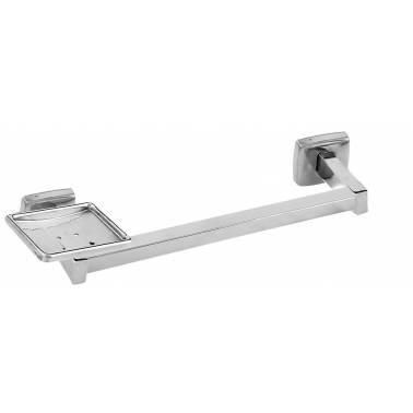 Portasciugamani da bagno con portasapone in acciaio inox, finitura lucida, modello Classic, marca Nofer. Riferimento 09045.B
