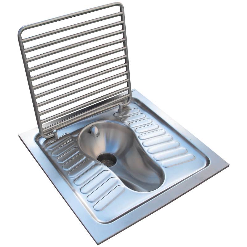 Placa turca con tapa de rejilla fabricado en acero inoxidable satinado marca Nofer