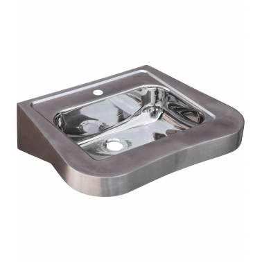 Ergonomic washbasin for PMR wall-mounted installation in satin stainless steel by Nofer