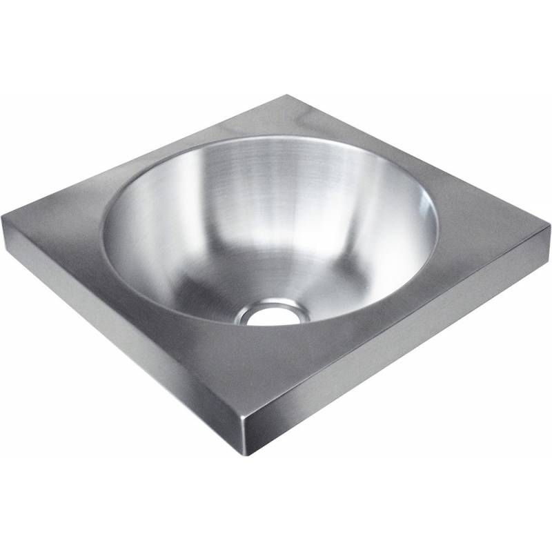 Lavabo quadrato a parete in acciaio inox satinato, marca Nofer