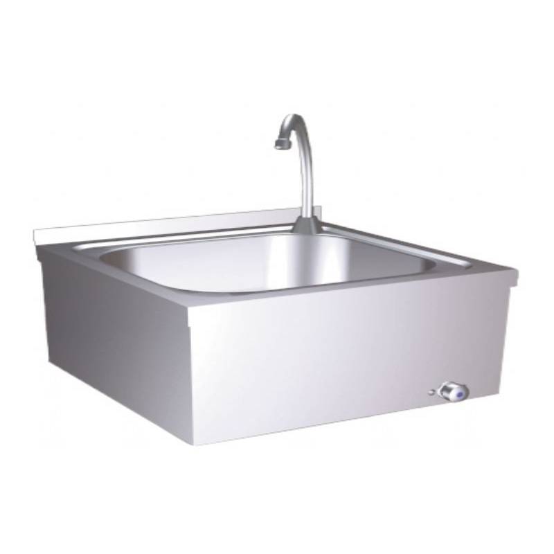 Wall-mounted washbasin with knee-operated tap in stainless steel by Nofer