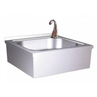 Lavabo a parete in acciaio inox con rubinetto automatico e attivazione tramite sensore, marca Nofer