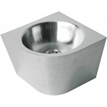Lavabo angolare con frontale arrotondato e sportello di ispezione inferiore in acciaio inox, marca Nofer