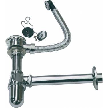Válvula de desagüe con sifón, tubo rebosadero y tapón fabricado en ABS marca Nofer