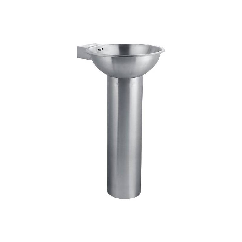 Lavamanos con pedestal fabricado en acero inoxidable y válvula de desagüe marca Nofer