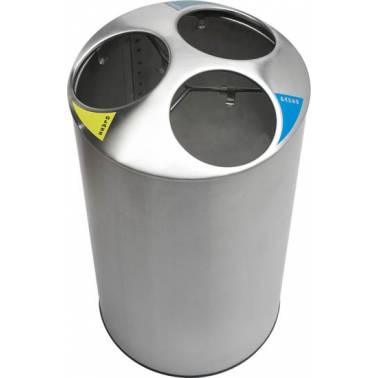 Papelera de reciclaje para tres residuos fabricada en acero inoxidable marca Nofer