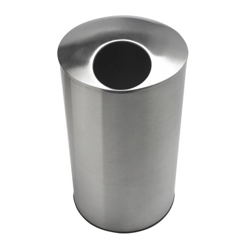 Lixeira redonda em aço inoxidável com tampa, marca Nofer. Referência 14071.80.S