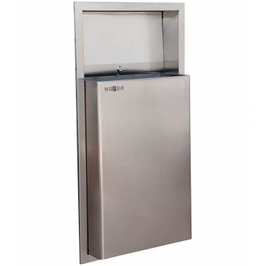 Nofer brand 38 litre semi-recessed waste bin in satin stainless steel