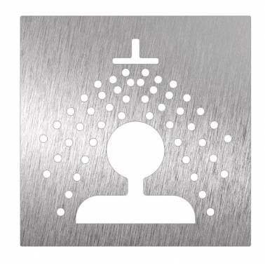 Pictograma de duchas fabricado en acero inoxidable medidas 120x120x175 mm Fricosmos