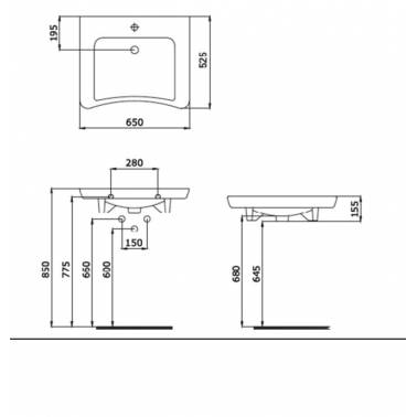 Lavabo ergonómico PMR para personas con movilidad reducida Nofer medidas y dimensiones