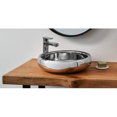 Lavabo de acero pulido sobre encimera modelo Asón Bathco