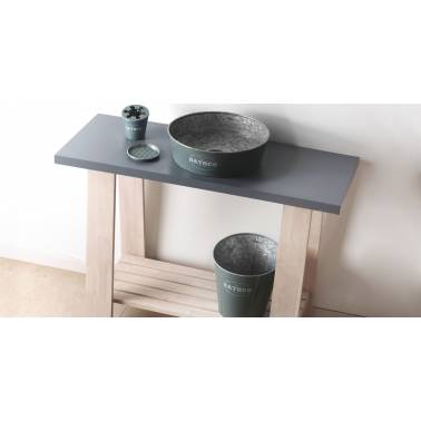 Countertop washbasin with waste bin, valve and soap dish in grey