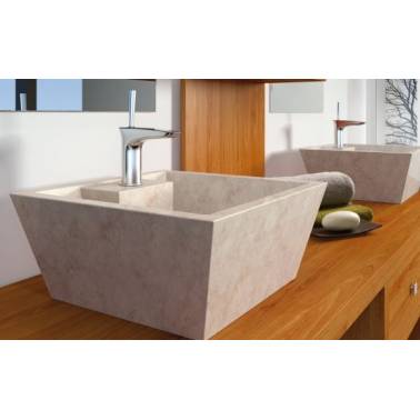 Lavabo cuadrado sobre encimera fabricado en piedra beige modelo Rodas Bathco