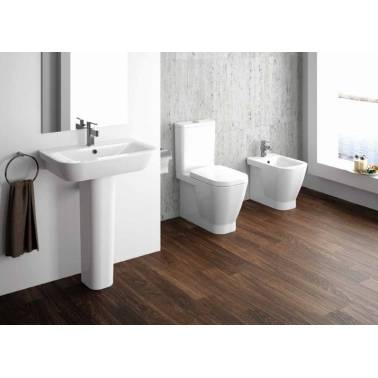 Cisterna baixa com tampa e mecanismo de descarga dupla branca, modelo Look UNISAN ambiente