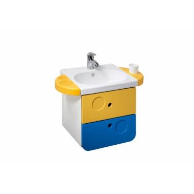 Children's suspended washbasin cabinet with yellow/blue drawers, WCkids model, Unisan brand