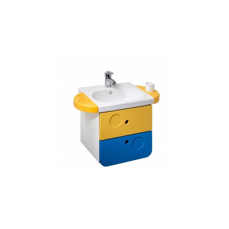 Meuble vasque suspendu pour enfant avec tiroirs jaune/bleu, modèle WCkids, marque Unisan