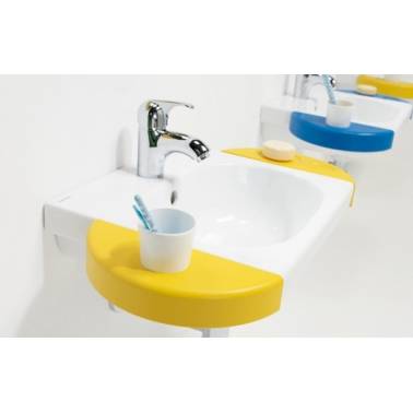 Jabonera lateral para lavabo infantil en color blanco, amarillo o azul modelo WCkids marca Unisan