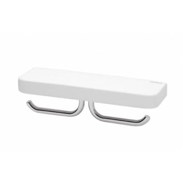 Etagère 35 cm avec porte-serviettes et porte-rouleau de papier toilette en porcelaine et laiton chromé, marque Vintage Unisan