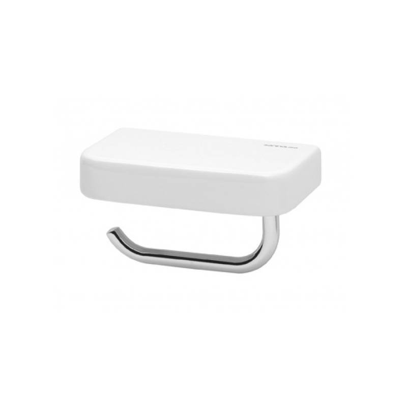 Shelf with toilet roll holder made of porcelain and chrome plated brass, Vintage model, Unisan brand