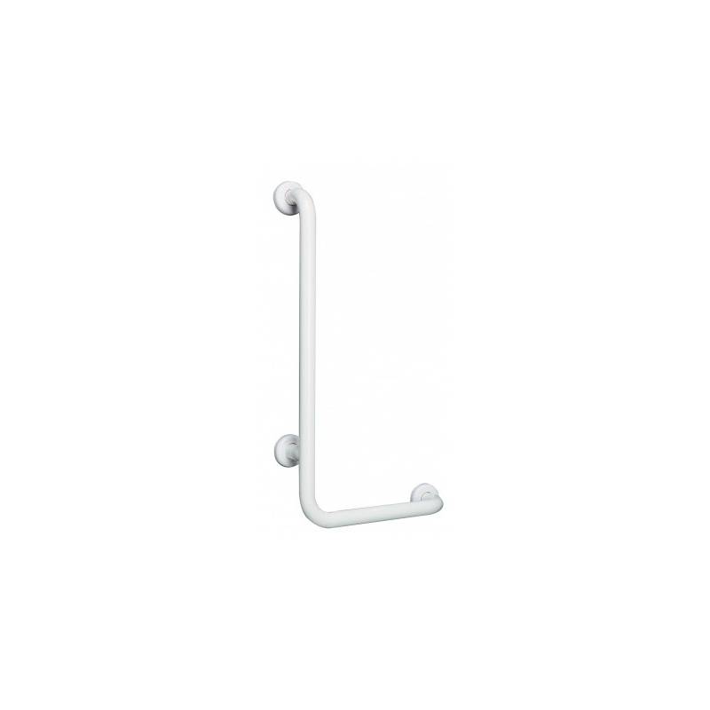 90º grab bar with three supports on the left, white lacquered steel, Wccare, Unisan brand