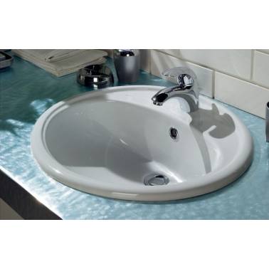 Lavabo blanco sobre encimera con orificio modelo Tejo marca Unisan ambiente