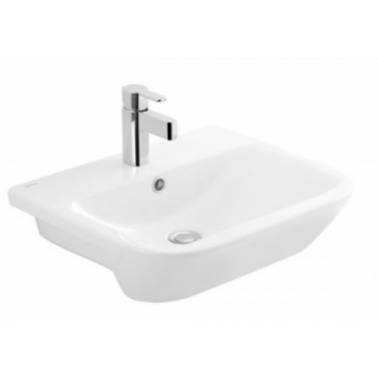 Semi-recessed washbasin of 54 cm with fixing kit in white or pergamon colour, Look UNISAN model. Reference 134380
