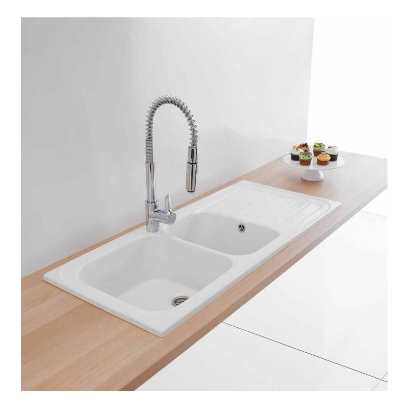 Fregadero de cocina con dos cubetas y escurridor. Referencia 7071