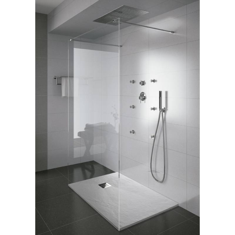 Shower tray with anti-bacterial finish and slate texture. Reference MPRA70x70