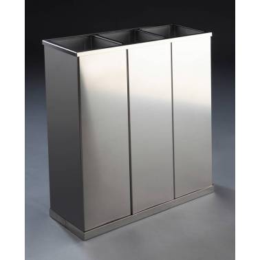 Poubelle de recyclage triple Komercia en acier inoxydable satiné ou finition tricolore