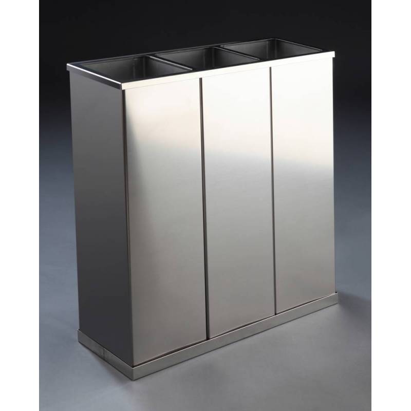 Contenitore per il riciclaggio triplo Komercia in acciaio inox satinato o finitura tricolore
